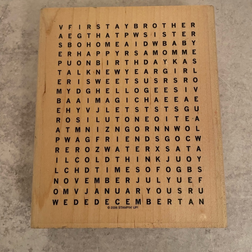 Stampin' Up  2006 WORD SEARCH wood mounted stamp 5” X 6” Unused Alphabet Letters